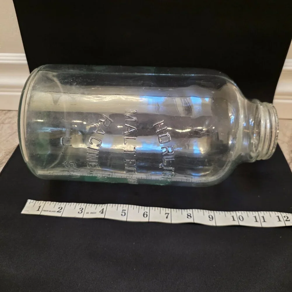 Vintage Horlick's Malted Milk, Racine USA Glass Jar 12in high with lid